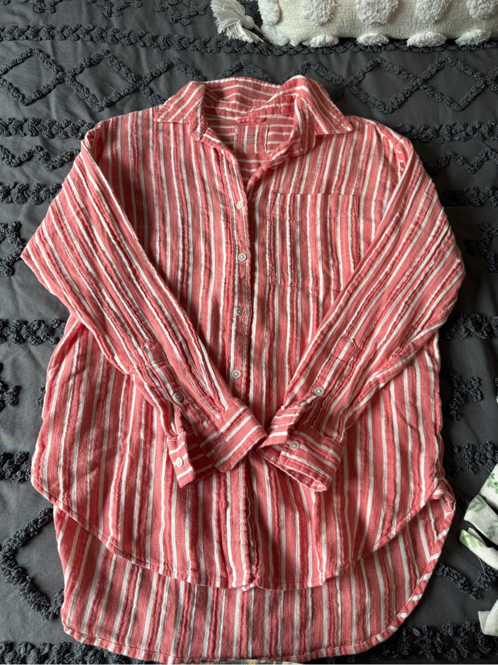 aerie Striped Red and White Button-Up Swim Coverup